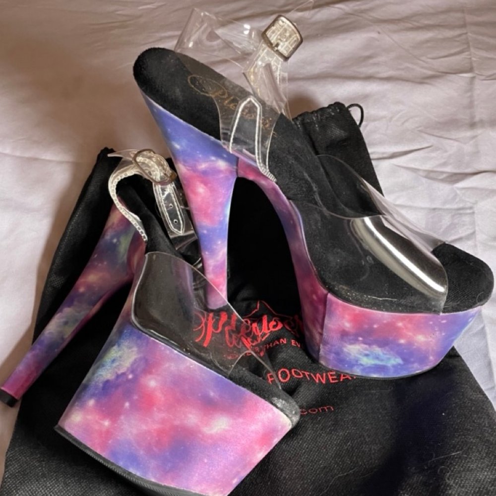 Pleaser ADORE-708 Purple Reflective Galaxy 7" Stiletto Platform Heels Size 8